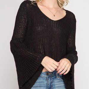 Women's Chunky Crop Sweater Bell Sleeve